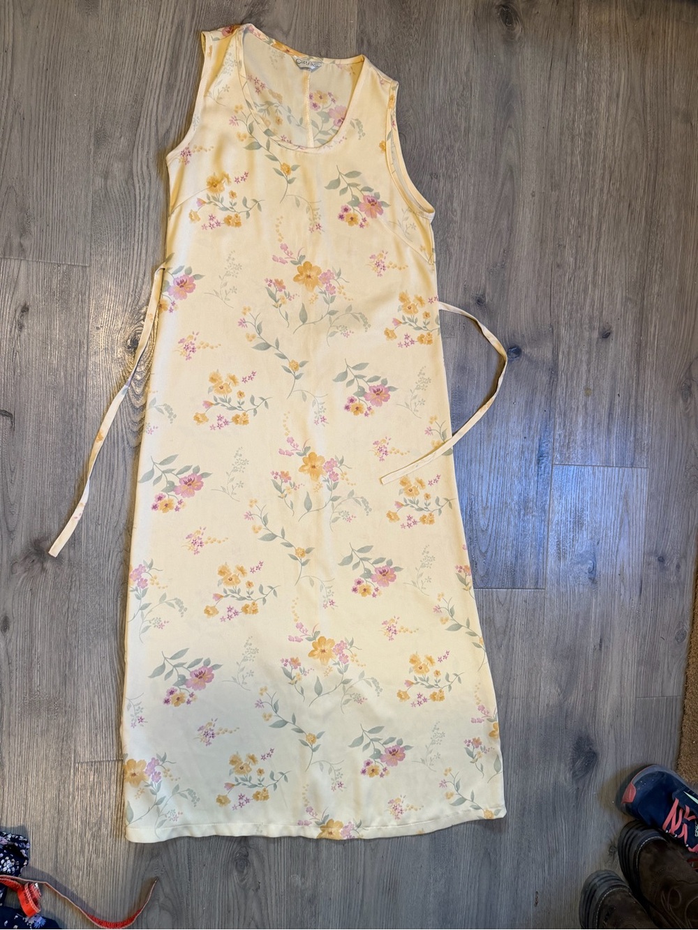Yellow Floral Sleeveless Dress with Side Ties